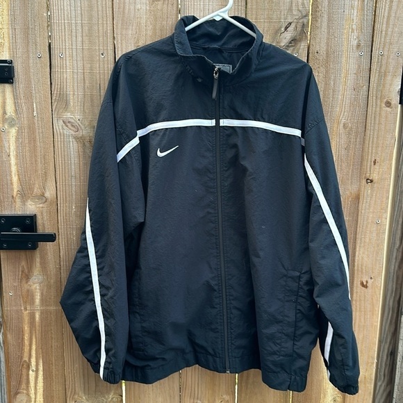 Vintage Nike Team Logo Black White Windbreaker Nylon Jacket Full Zip sz large - Picture 1 of 8